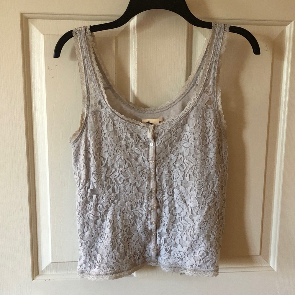 Hollister Cream Lace Trim Tank